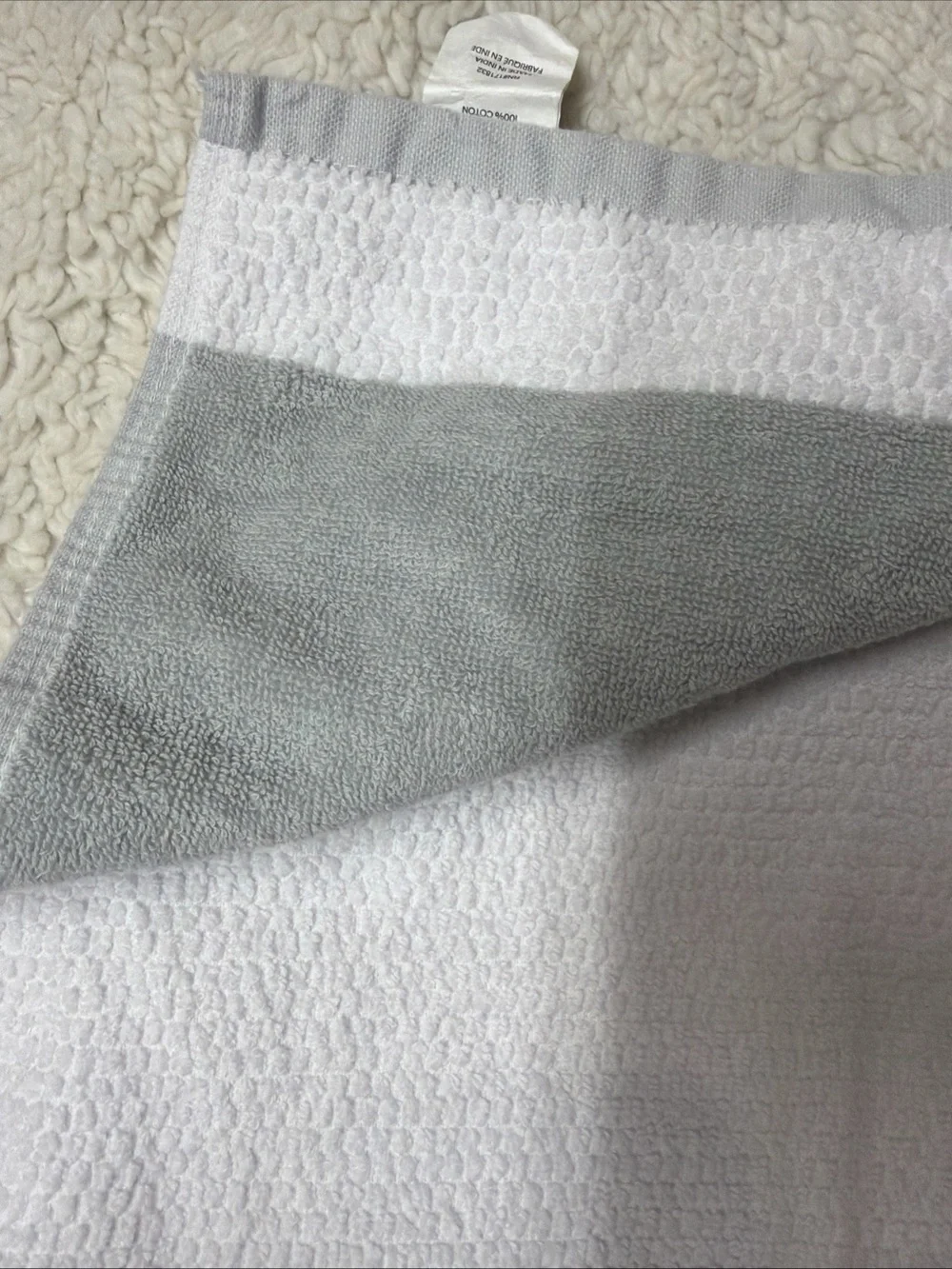 Lacoste White Towel with Gray Band and Green Crocodile Embroidery 100% Cotton